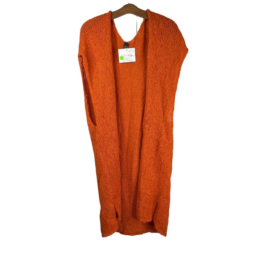 Tey-Art Cardigan OS Open Front Duster Vest Alpaca Wool Blend Orange New Peruvian